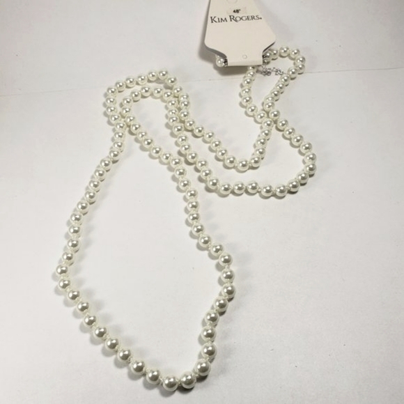 Kim Rogers Silver Tone Faux Pearl Long Necklace - Stylish & Elegant Women 48" - Picture 1 of 7